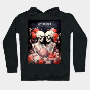 Happy Halloween: Halloween Skeletons in Love on a Dark Background Hoodie